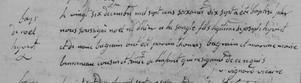 1777 acte de naisance de Noël HIVERT